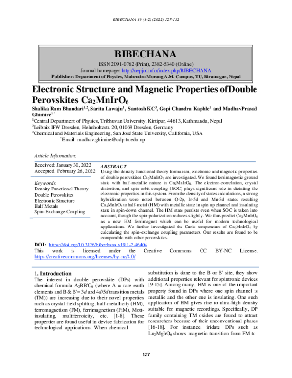 (PDF) Electronic Structure and Magnetic Properties of Double ...