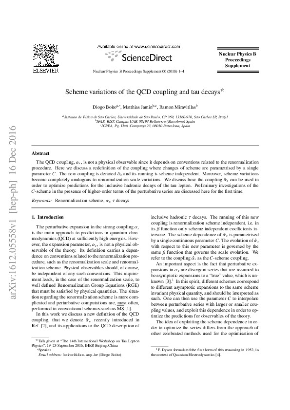(PDF) Scheme variations of the QCD coupling and tau decays