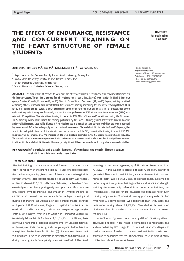 (PDF) THE EFFECT OF ENDURANCE, RESISTANCE AND CONCURRENT TRAINING ON