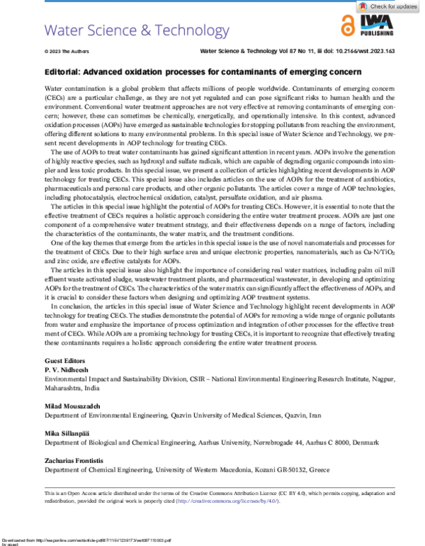 (PDF) Advanced oxidation processes for contaminants of emerging concern