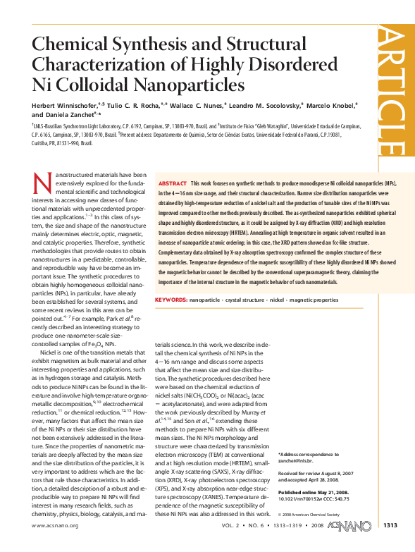 (PDF) Chemical synthesis and structural characterization of highly ...