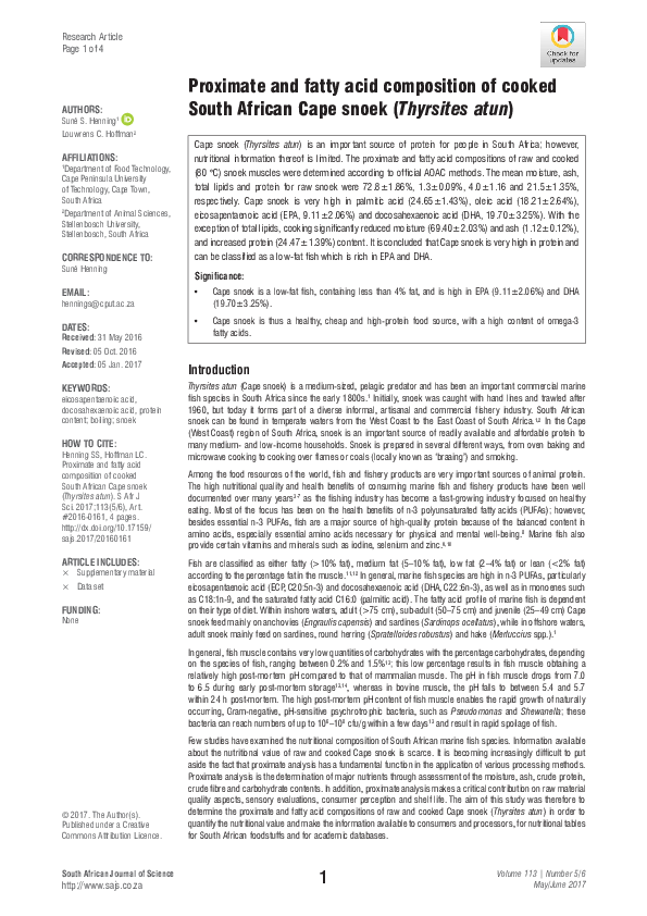(PDF) Proximate and fatty acid composition of cooked South African Cape ...