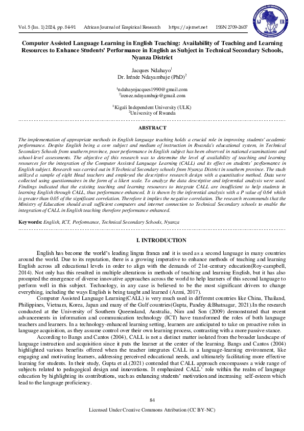 (PDF) Computer Assisted Language Learning in English Teaching ...
