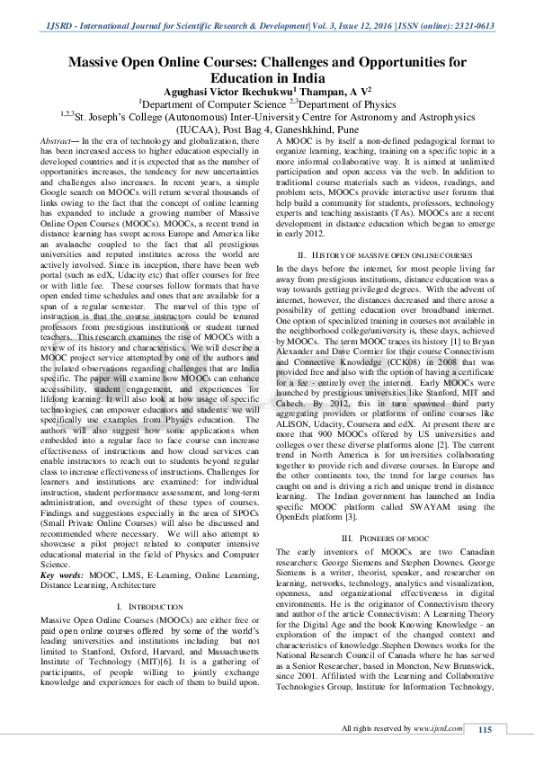 (PDF) Massive Open Online Courses: Challenges and Opportunities for ...