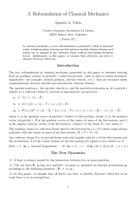 (PDF) A Reformulation of Classical Mechanics ( III & IV )