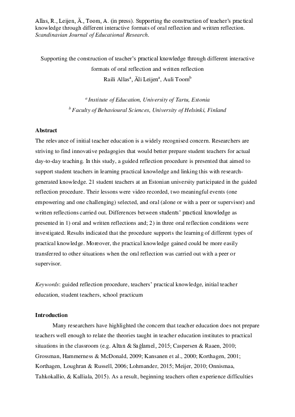 (PDF) Supporting the Construction of Teacher’s Practical Knowledge ...