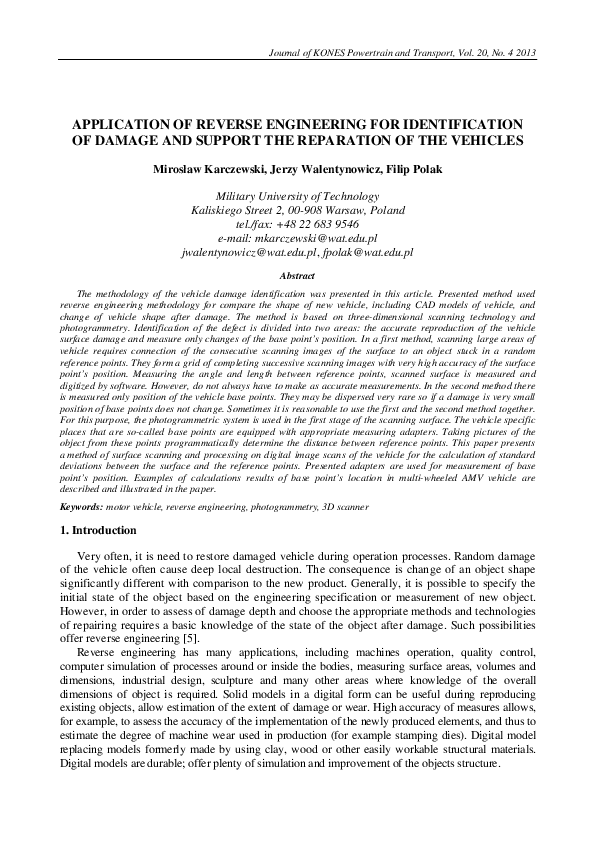 (PDF) Application of Reverse Engineering for Identification of Damage ...
