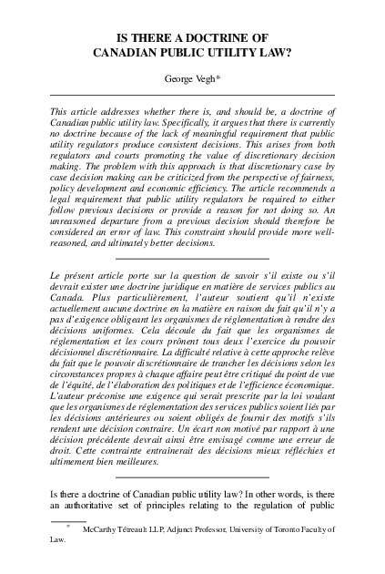 (PDF) Is There a Doctrine of Canadian Public Utility Law
