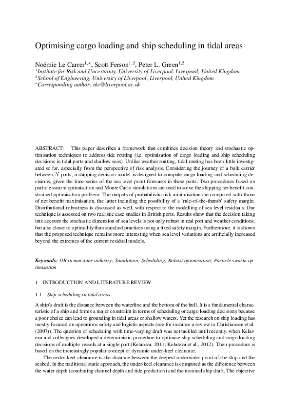 (PDF) Optimising cargo loading and ship scheduling in tidal areas