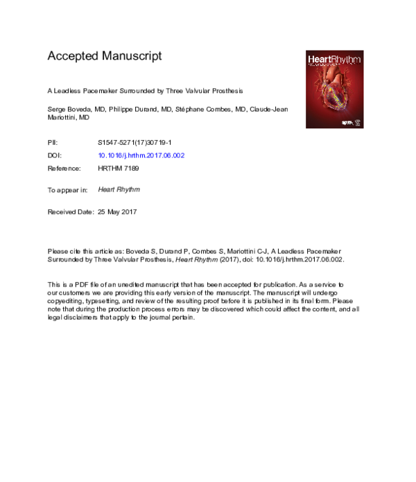 (PDF) Leadless pacemaker surrounded by three valvular prostheses