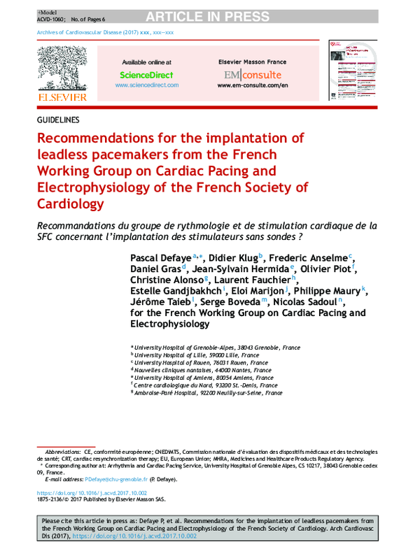 (PDF) Recommendations for the implantation of leadless pacemakers from ...
