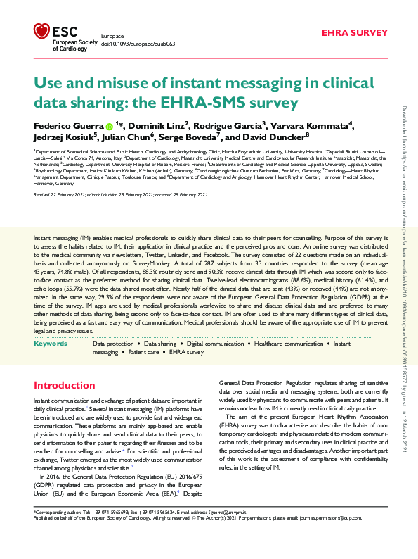 (PDF) Use and misuse of instant messaging in clinical data sharing: the ...
