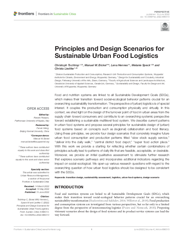 (PDF) Principles and Design Scenarios for Sustainable Urban Food Logistics