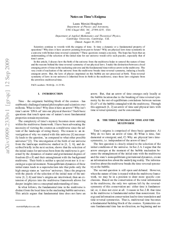 (PDF) Notes on Time’s Enigma