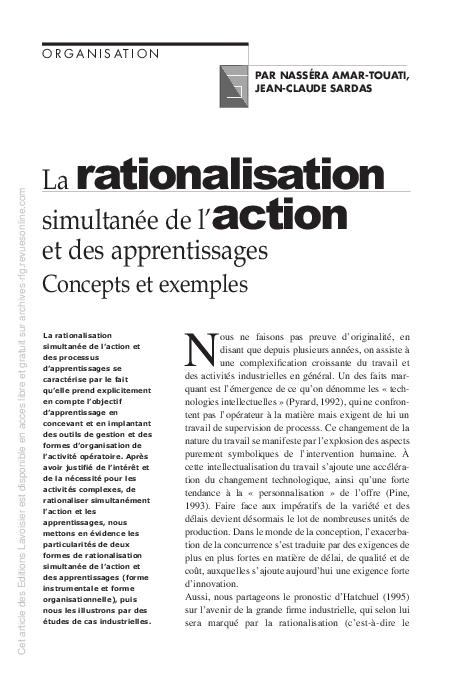 (PDF) La rationalisation simultanée de l'action et des apprentissages ...
