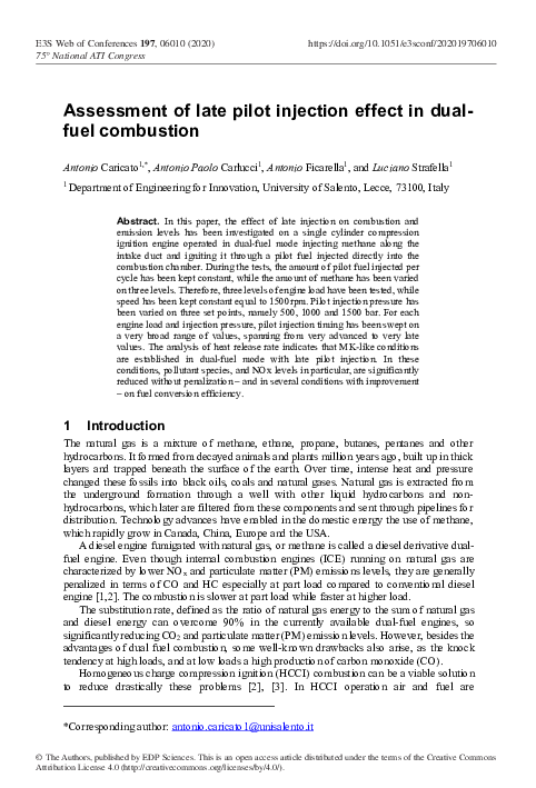 (PDF) Assessment of late pilot injection effect in dual-fuel combustion
