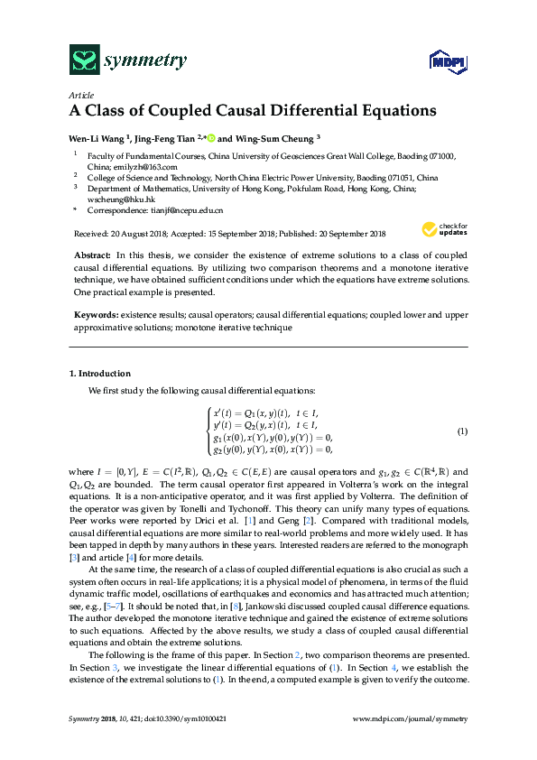 (PDF) A Class of Coupled Causal Differential Equations | W S Cheung ...