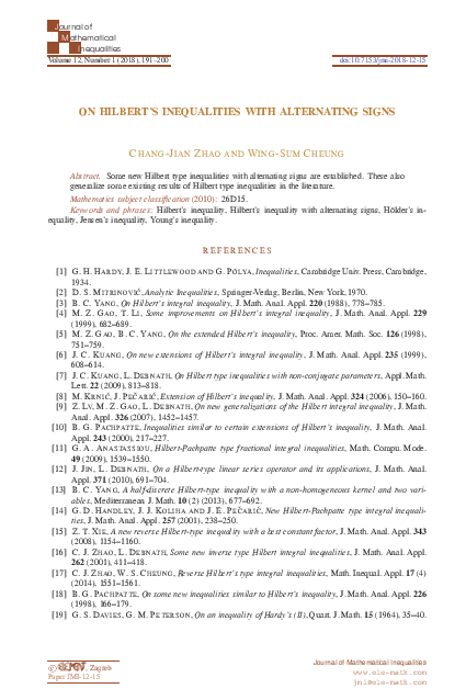 (PDF) On Hilbert's inequalities with alternating signs