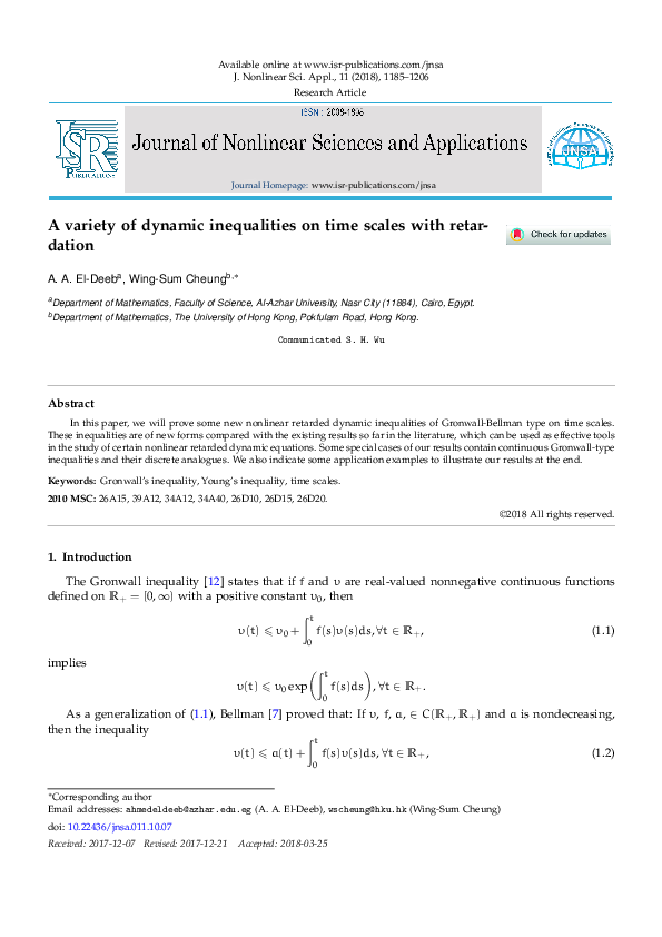 (PDF) A variety of dynamic inequalities on time scales with retardation