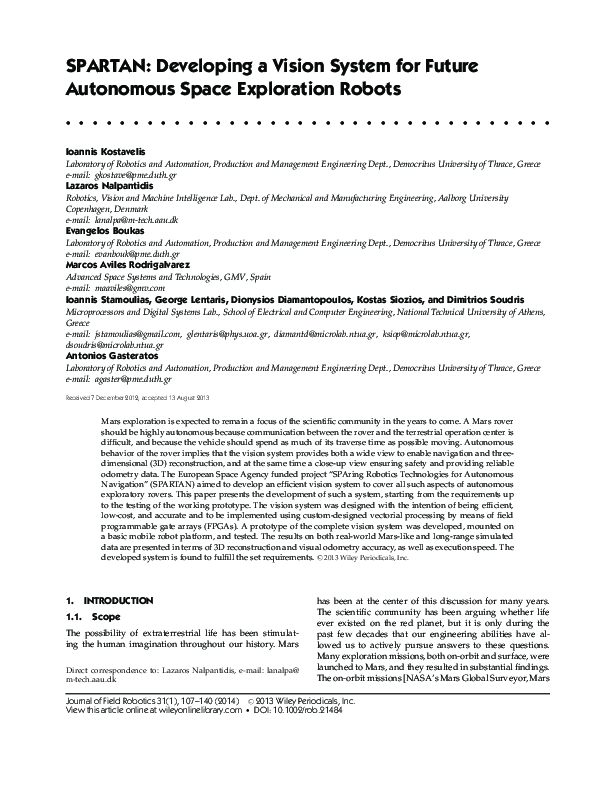 (PDF) SPARTAN: Developing a Vision System for Future Autonomous Space ...