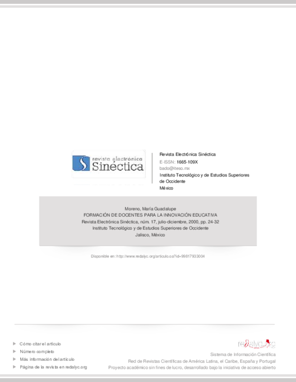 (PDF) Formación De Docentes Para La Innovación Educativa