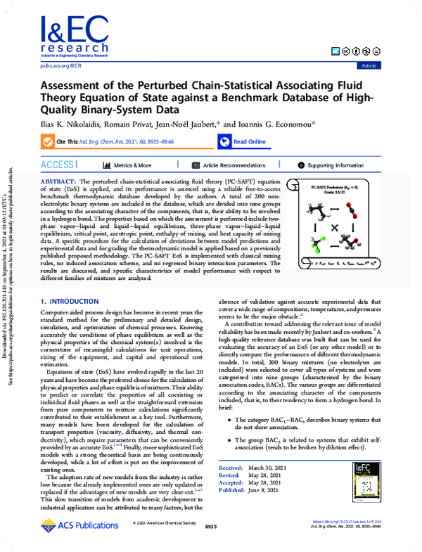 (PDF) Assessment of the Perturbed Chain-Statistical Associating Fluid ...