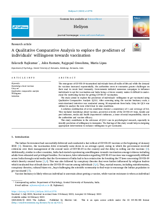 (PDF) A Qualitative Comparative Analysis to explore the predictors of ...