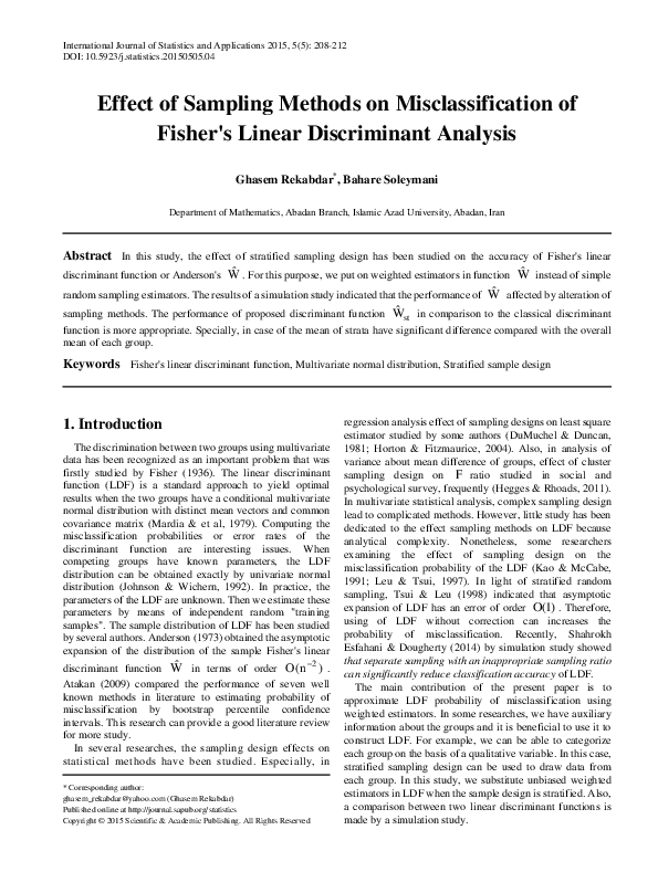 (PDF) Sparse Fisher's linear discriminant analysis
