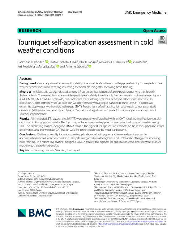 (PDF) Tourniquet self-application assessment in cold weather conditions