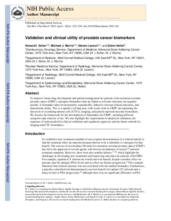 (PDF) Validation and clinical utility of prostate cancer biomarkers