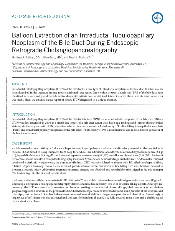 (PDF) Balloon Extraction of an Intraductal Tubulopapillary Neoplasm of ...