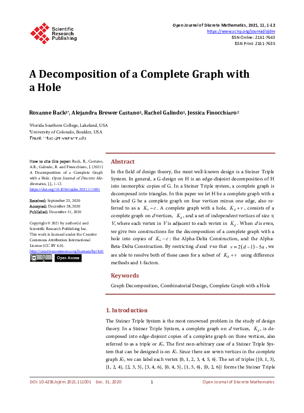 (PDF) A Decomposition of a Complete Graph with a Hole