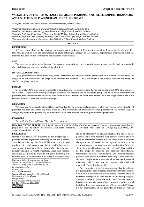 (PDF) Variability of the Human Placental Shapes in Normal and Pre ...