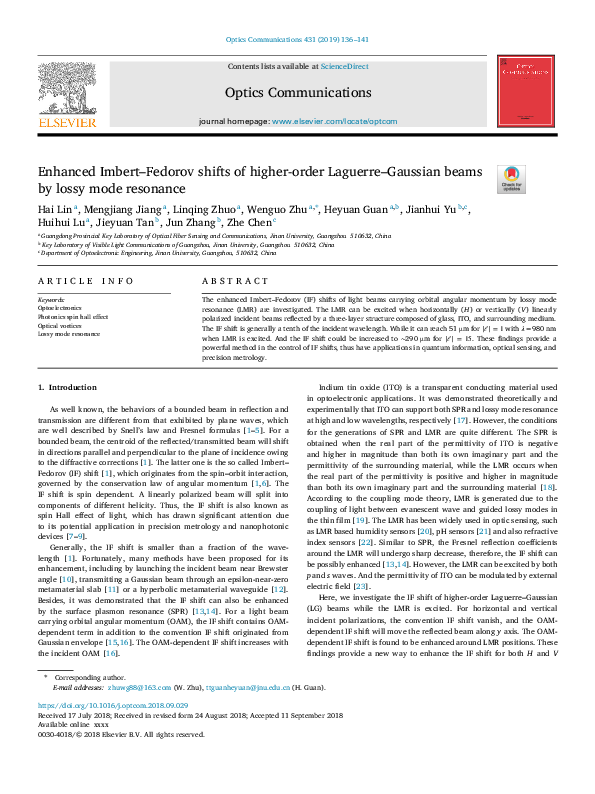 (PDF) Enhanced Imbert–Fedorov shifts of higher-order Laguerre–Gaussian ...
