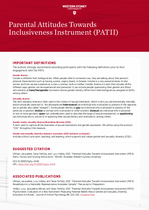 (PDF) Parental Attitudes Towards Inclusiveness Instrument (PATII ...