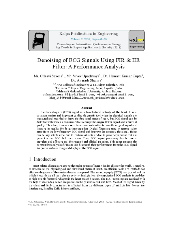 (PDF) Denoising of ECG Signals Using FIR & IIR Filter: a Performance ...