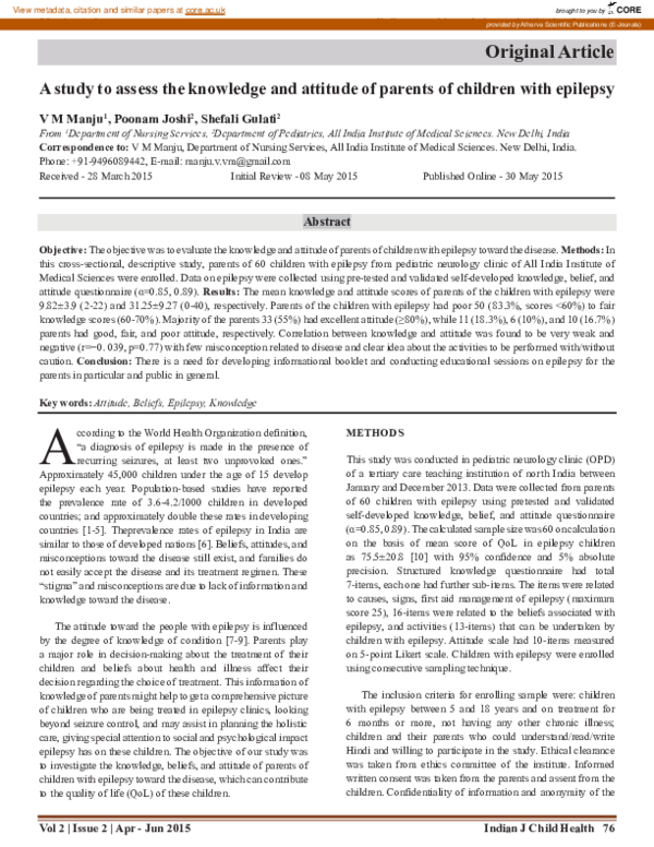 (PDF) A Study to Assess the Knowledge and Attitude of Parents of ...