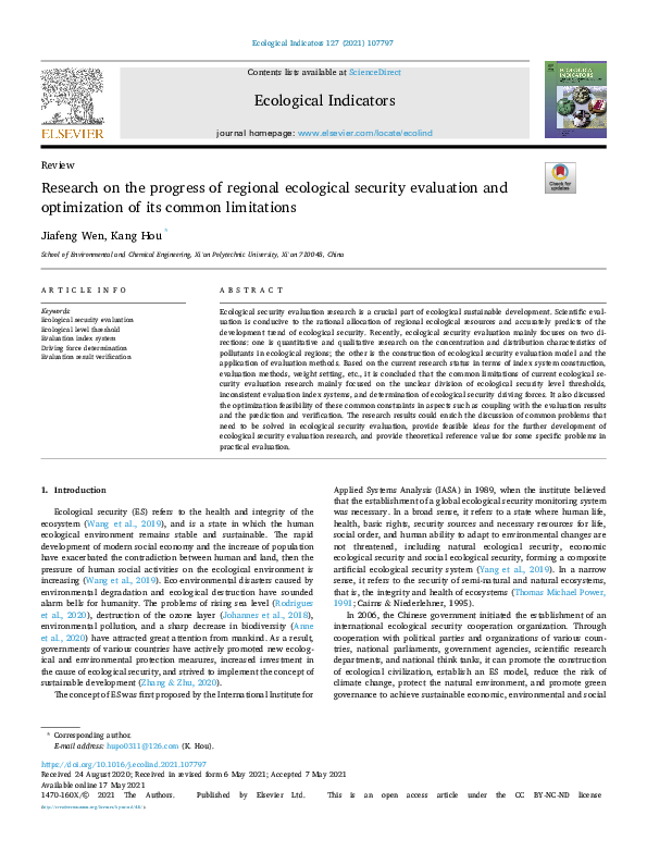 (PDF) Research on the progress of regional ecological security ...
