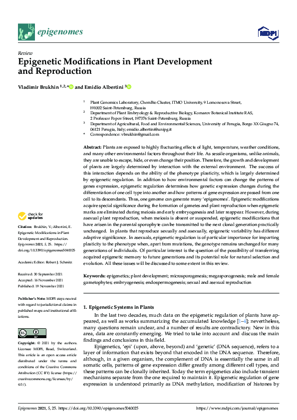 (PDF) Epigenetic Modifications in Plant Development and Reproduction