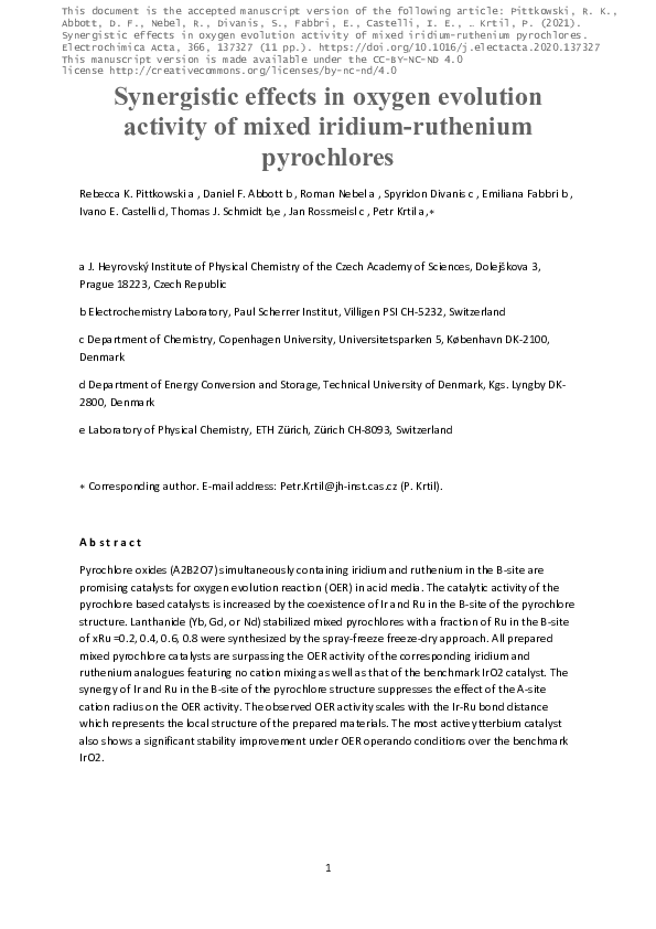 (PDF) Synergistic effects in oxygen evolution activity of mixed iridium ...