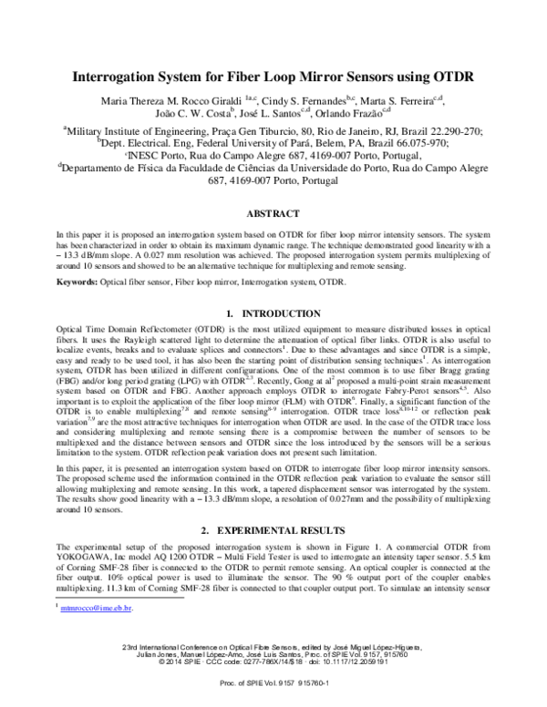 (PDF) Interrogation system for fiber loop mirror sensors using OTDR