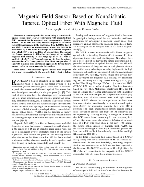 (PDF) Magnetic Field Sensor Based on Nonadiabatic Tapered Optical Fiber ...