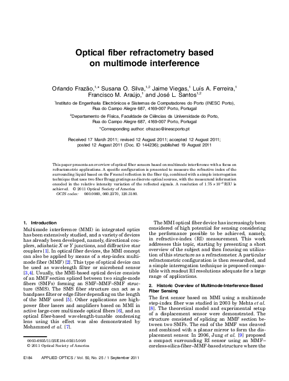 (PDF) Optical fiber refractometry based on multimode interference