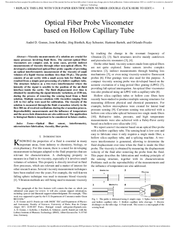 (PDF) Optical Fiber Probe Viscometer Based on Hollow Capillary Tube