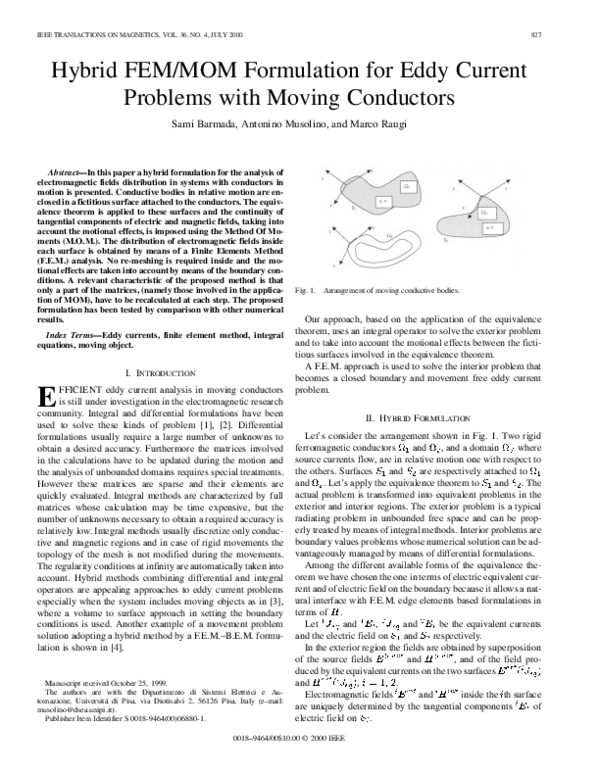 (PDF) Hybrid FEM/MOM formulation for eddy current problems with moving ...