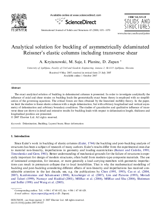 (PDF) Analytical solution for buckling of asymmetrically delaminated ...
