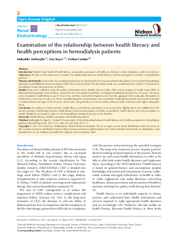 (PDF) Examination of the relationship between health literacy and ...