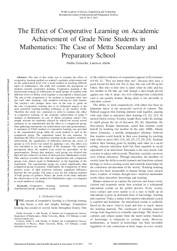 (PDF) The Effect of Cooperative Learning on Academic Achievement of ...
