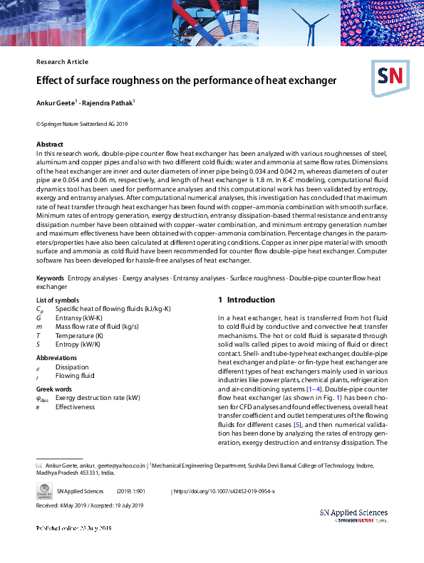 (PDF) Effect of surface roughness on the performance of heat exchanger