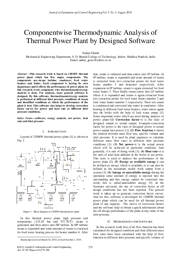 (PDF) Componentwise Thermodynamic Analysis of Thermal Power Plant by ...